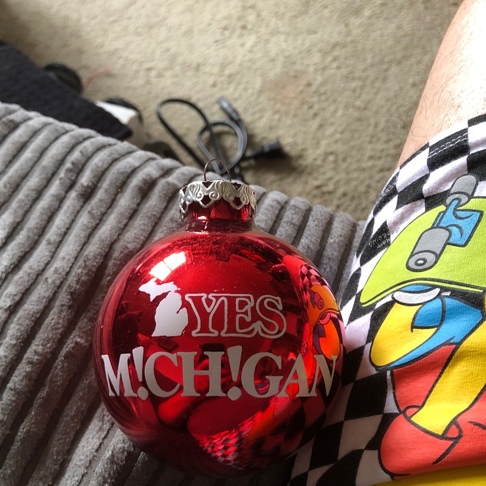 Red Michigan 'YES M!CH!GAN' Glass Holiday Ornament